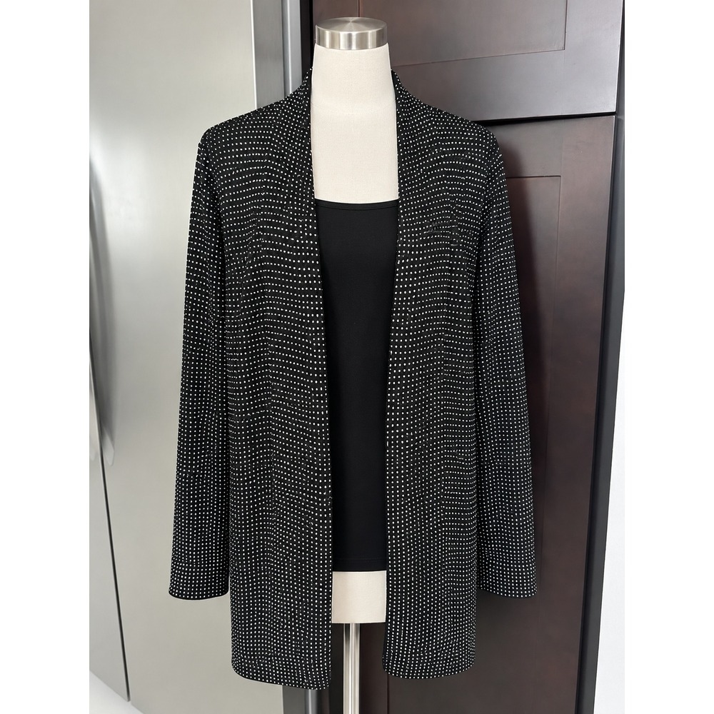 INC International Concepts Rhinestone Jacket M Black Sparkle Duster Glam Party